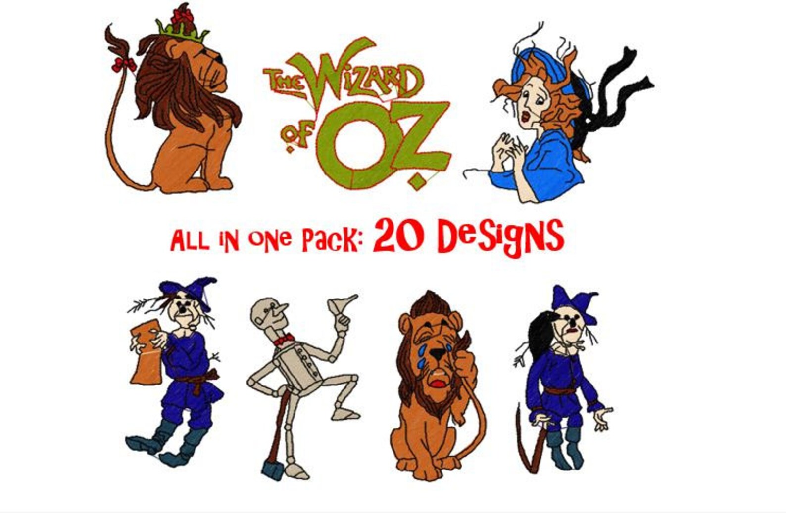 20 Designs The Wizard Of Oz Embroidery Design Pack Cartoon Etsy