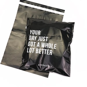 50-500 Custom Black Poly Mailers Bag, Custom Shipping Bag With One Color Logo, Custom Glossy Black Postage Bag