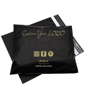 500Pcs Matte Black Custom Poly Mailers Adhesive Self Sealing Shipping Bags Extremely Light Weight with One Color Logo