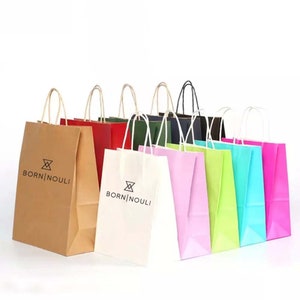 Custom Paper Bags, Shopping Bag with Handle, Clothes Merchandise Boutique Retail Bag, colored logo, Handle Bags, Wedding Bag