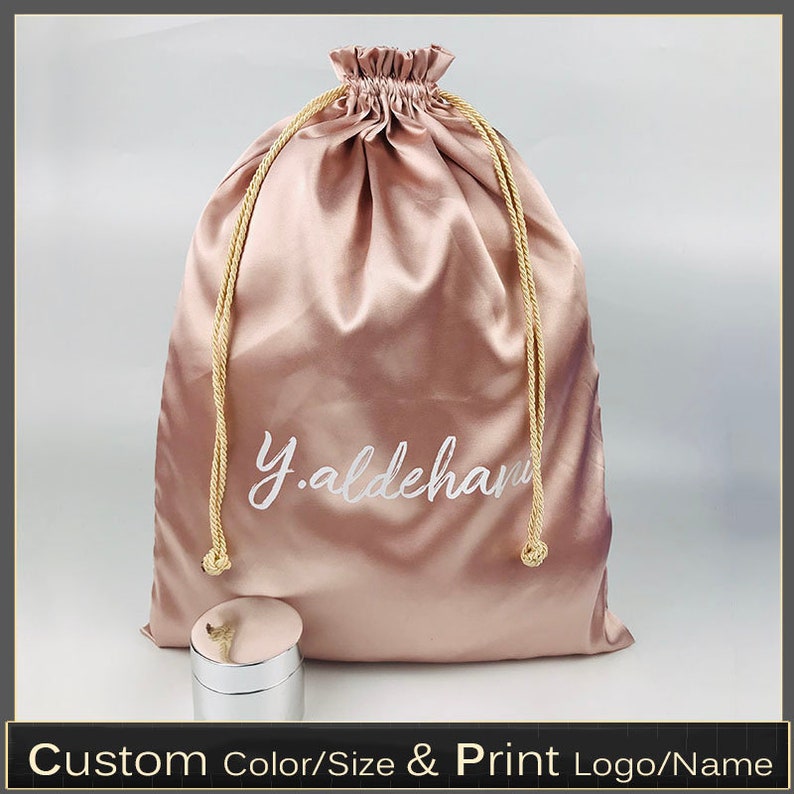 100pcs Drawstring Satin bags for wigs packaging, drawstring Satin Pouches for gift Packaging, Wedding Favor, Custom Satin Bag with Logo image 4