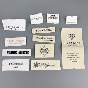 1000 Cotton Labels, Sewing Tags, custom organic cotton labels, custom printed colors for clothing