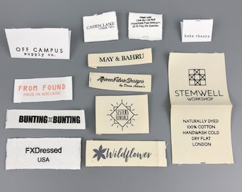 1000 Cotton Labels, Sewing Tags, custom organic cotton labels, custom printed colors for clothing