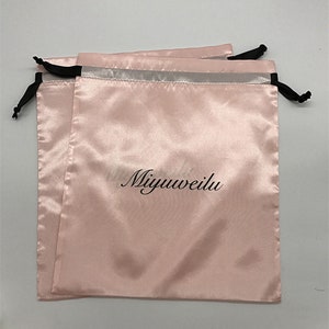 100pcs Drawstring Satin bags for wigs packaging, drawstring Satin Pouches for gift Packaging, Wedding Favor, Custom Satin Bag with Logo image 5