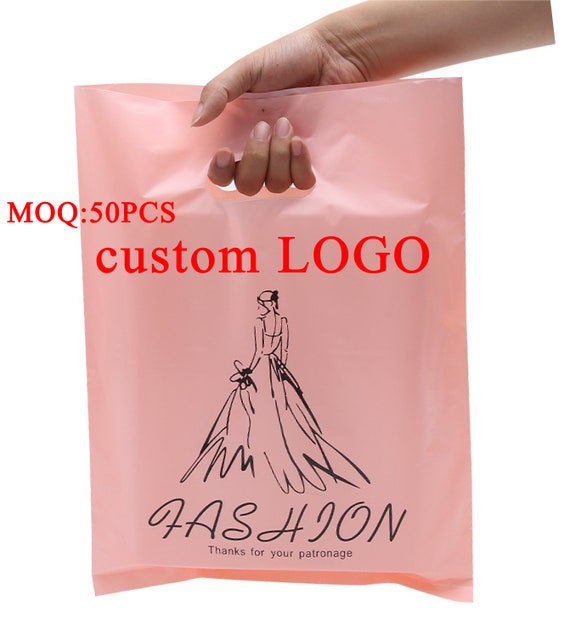 50-1000pcs Custom Shopping Bags With Logo for Boutique Custom Plastic Bags  With Logo Custom Merchandise Bags With Logo for Business 