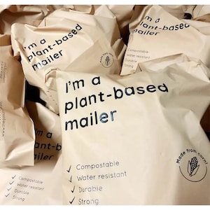 Bolsas de correo biodegradables de polietileno beige crema personalizadas (50-1000 unidades), bolsa de envío personalizada con logotipo de un color, bolsa de franqueo mate personalizada