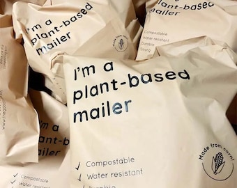 50-1000 Benutzerdefinierte cremefarbene biologisch abbaubare Poly-Versandtasche, benutzerdefinierte Versandtasche mit einfarbigem Logo, benutzerdefinierte matte Portotasche