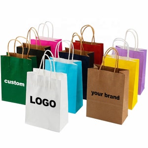 Brown Paper Bags with Fancy Twill Handles – 8x4x10 inches 100 Pcs. Paper Shopping Bags, Bulk Gift Bags, Kraft, Party, Favor, Goody