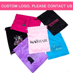 100pcs Drawstring Satin bags for wigs packaging, drawstring Satin Pouches for gift Packaging, Wedding Favor, Custom Satin Bag with Logo image 2