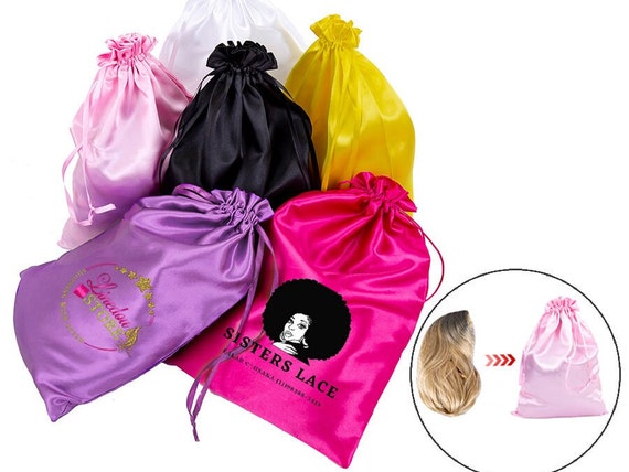 100pcs Drawstring Satin Bags for Wigs Packaging Drawstring 