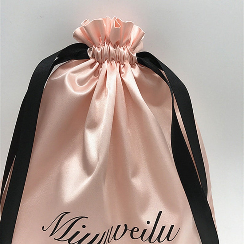 100pcs Drawstring Satin bags for wigs packaging, drawstring Satin Pouches for gift Packaging, Wedding Favor, Custom Satin Bag with Logo image 6