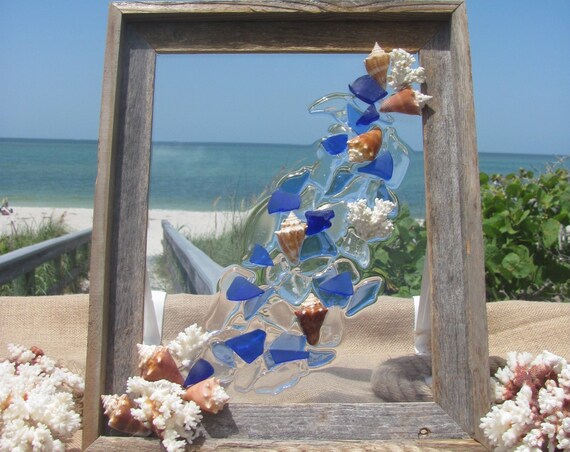 Beach Glass Ocean Wave conch shells and coral #94