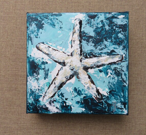 Starfish Painting/Beach House Style Art/Nautical Original Art/Coastal Art/Small Beach Painting/Starfish Art