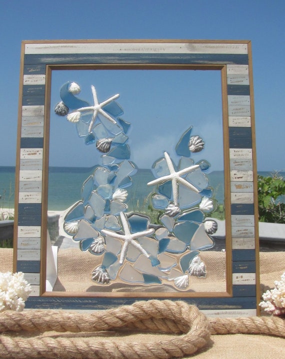 Beach Glass Ocean Wave and Three White Starfish #99