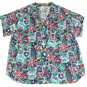 Vintage 80s Hawaiian Abstract Button Up Laura Mae Size XL