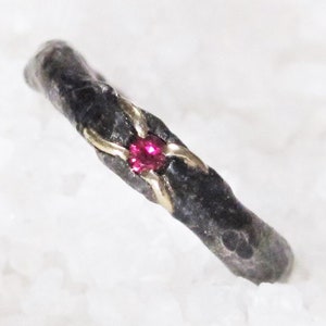 Organic rustic silver gold ruby engagement