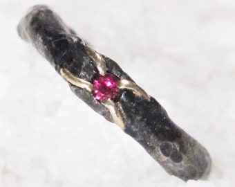 Organic rustic silver gold ruby engagement