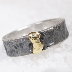 Scottish Viking Outlander Ring, Raw Silver 18kt Gold Cast Organic