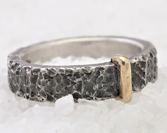 Outlander Scottish wedding, hammered oxidized silver ring, gold inlay wedding ring, sassenach ring black rustic silver