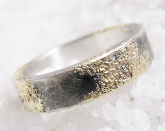 Viking Wedding Rustic Ring, 5mm Width, Cast Gold, Black Silver, Organic Wedding Ring, Alternate Wedding Ring
