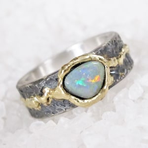 Opal silver cast gold wedding ring, alternative Viking wedding ring