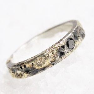 Viking Wedding Rustic Ring, Black Diamond, 4mm Width, Cast Gold, Black Silver, Organic Wedding Ring, Alternate Wedding Ring