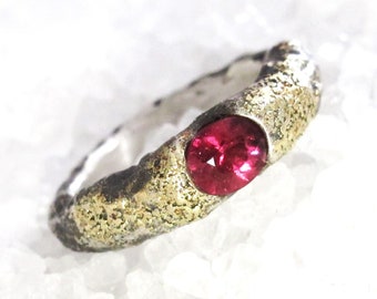 Brutalist garnet ring, gold dust, viking wedding, fluid gold, alternative wedding ring