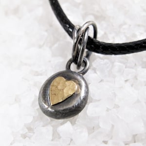 Rustic gold heart pendant, oxidized hammered silver, Viking pendant, brutalist