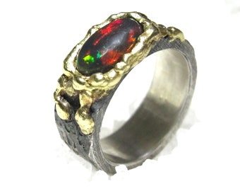 Ethiopian black opal, rustic silver orofused, energy gems