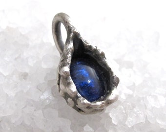 Gemstone Purity Blue Kyanite Drop Pendant, Hand Forged Brutalist Silver Unisex Pendant