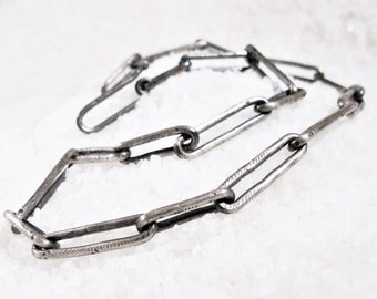 Collana uomo catena argento rustic organic, collana brutalist discreta, gioiello fatto a mano in italia, collana a maglie in argento nero
