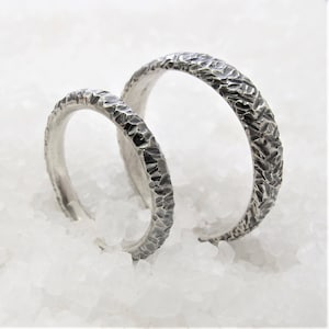 Wedding ring set, engagement rings, hammered black oxidized silver