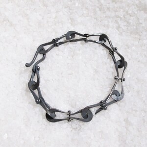Men's bracelet with brutalist chain in black silver, rustic infinity bracelet, burnished hammered silver links image 4