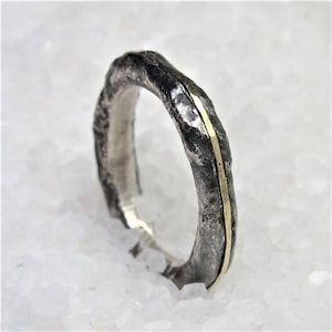 Rustic ring in burnished black silver and gold
