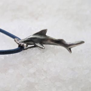 Hammerhead shark silver pendant, burnished silver men&#39;s necklace