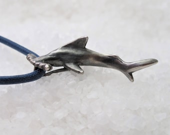 Hammerhead shark silver pendant, burnished silver men&#39;s necklace