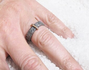 Outlander Rose Gold 18 Kt, Hammered Oxidized Silver Ring, Wedding