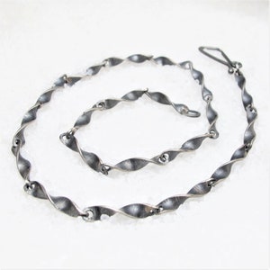 Men&#39;s necklace twisted oxidized silver mesh, rustic aged black silver necklace, spiral necklace, minimal Valentine&#39;s Day necklace