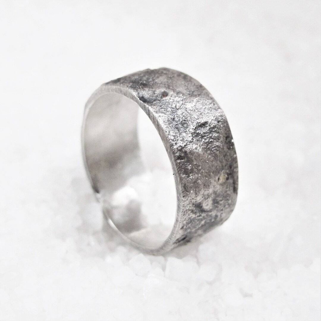 Hand-forged Silver Alternative Wedding Ring, Wide Band Ring, Rustic ...
