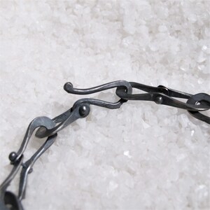 Men's bracelet with brutalist chain in black silver, rustic infinity bracelet, burnished hammered silver links image 3