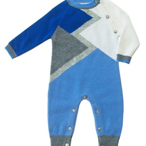 Infant Boys Color Block Cashmere Romper in Blue image 3