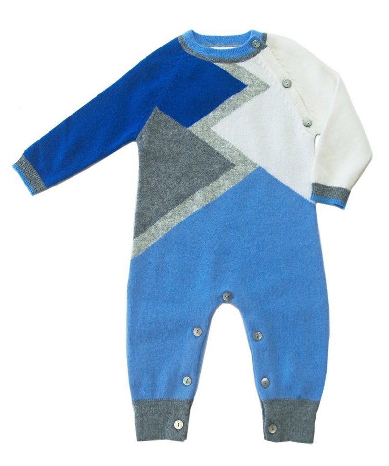 Infant Boys Color Block Cashmere Romper in Blue image 3