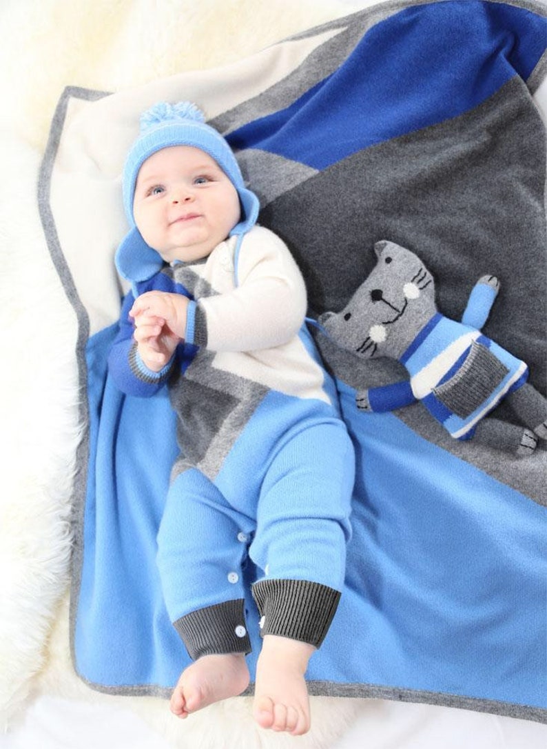 Infant Boys Color Block Cashmere Romper in Blue image 2