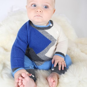 Infant Boys Color Block Cashmere Romper in Blue image 1