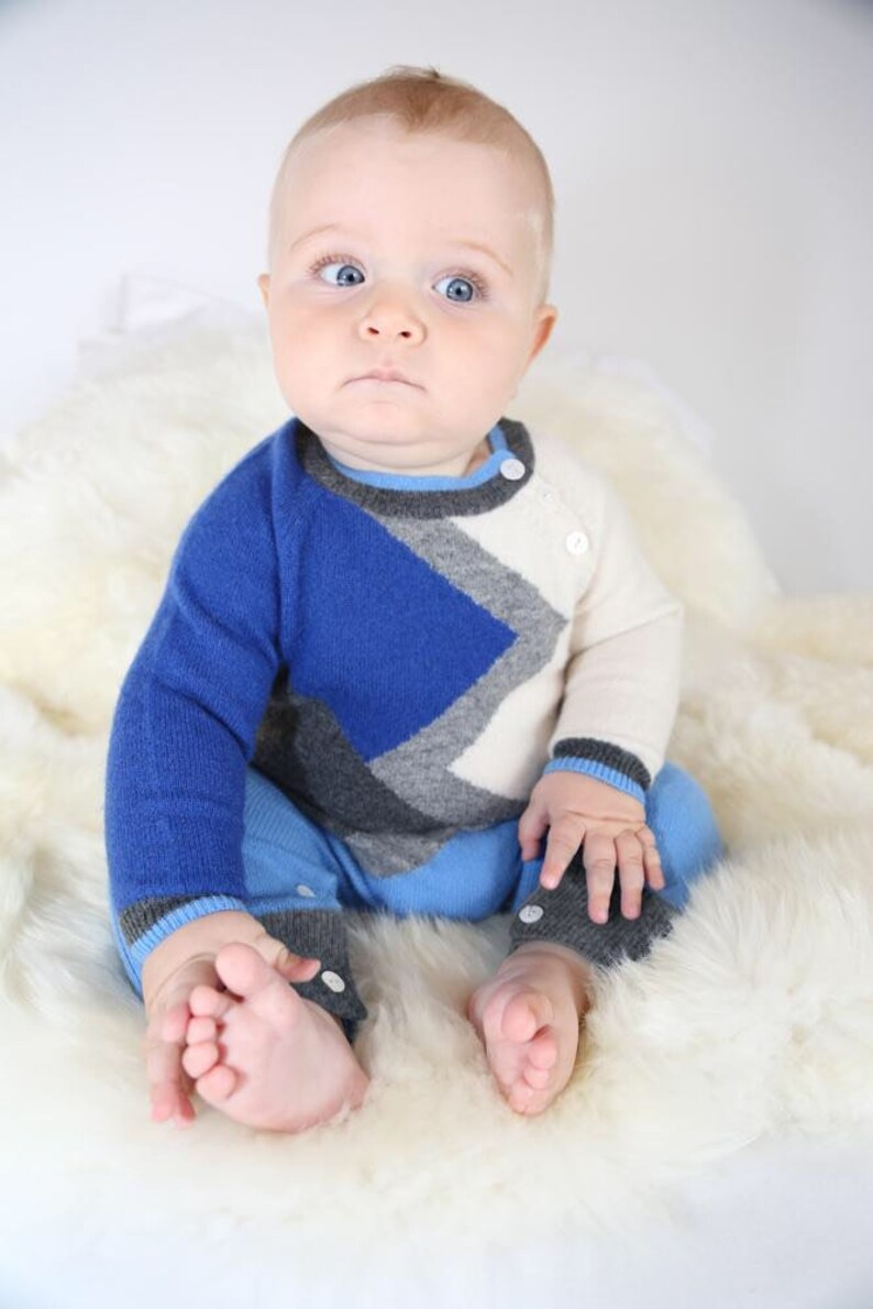 Infant Boys Color Block Cashmere Romper in Blue image 1