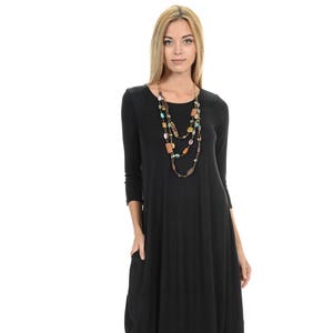 3/4 Sleeve Cocoon Midi Dress With Pocket Black - Etsy