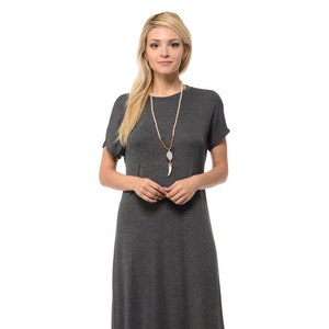 A-line Short Sleeve Midi Dress Charcoal - Etsy