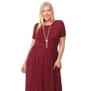 Plus Size Short Sleeve Maxi Dress With Pockets Burgundy - Etsy