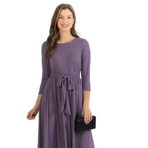 A-line Midi Dress With Waist Tie Lilac - Etsy