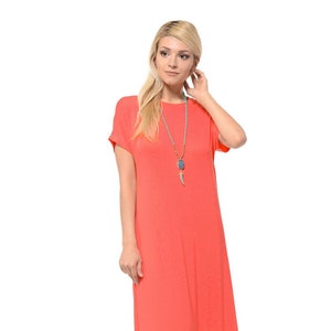 A-line Short Sleeve Midi Dress Coral - Etsy